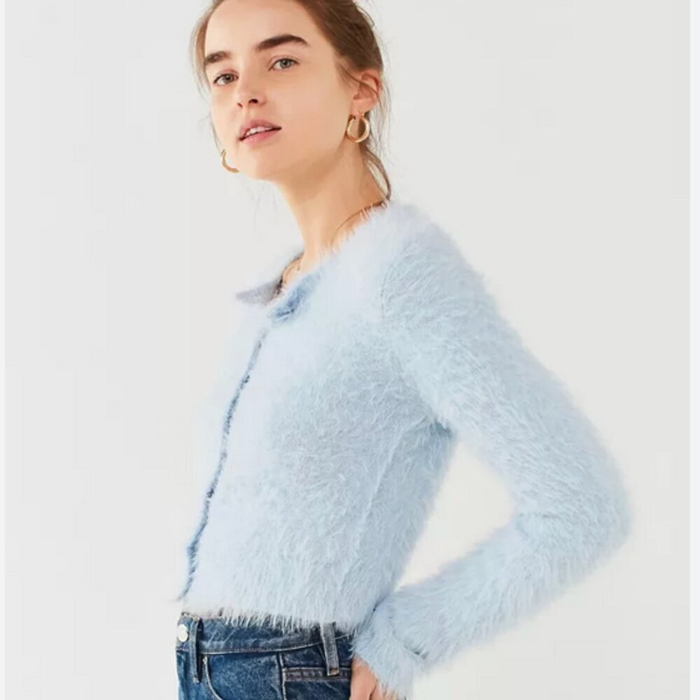 Urban Outfitters | Kimchi Blue Courtney Fuzzy Cardigan, light powder blue, XS